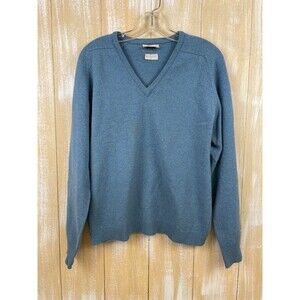 Vintage Alan Paine Blue V-Neck Sweater Mens 40 100% Lambswool Grandpa Layer READ